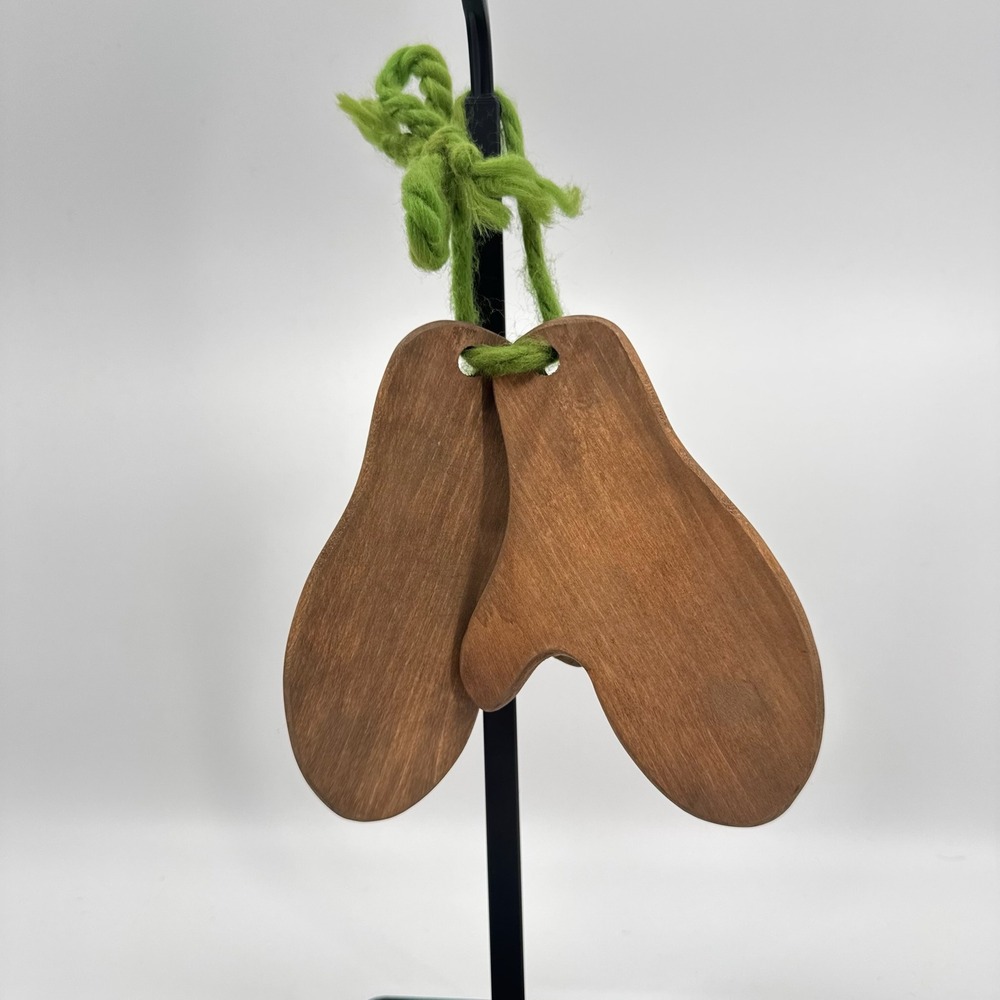 Vtg Scandinavian Style Wooden Mitten Ornament Pair of 2 Hand Carved Nordic Decor